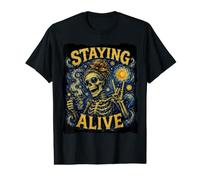 Staying Alive Skeleton Drink Coffee Van Gogh Staying Alive Value Graphic T-Shirt