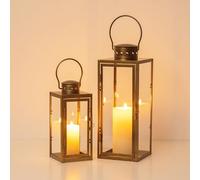 Staymoment Lantern Decoration Gold for Outdoors: Set of 2 Outdoor Lanterns as Balcony Garden Decoration Vintage Table Decoration H 24/35 cm Grave Lantern Candle Holder