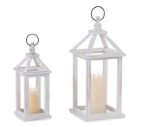 Staymoment Wooden Decorative Candle Lanterns Set of 2, Indoor Rustic Hanging Candle Holder for Centerpiece Fireplace Mantle Shelf, 12" & 16" Farmhouse Home Decor for Wedding Table
