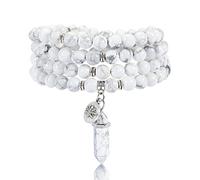 STAZA 108 Mala Prayer Beads Bracelet Natural Amethyst Gemstone Bracelet Multilayer Healing Crystal Stones Stretch Bracelets Yoga Meditation Reiki Quartz Jewelry Gifts for Mens Womens(Howlite)