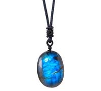 STAZA 1PCS Natural Labradorite Crystal Heart Shape Pendant Necklace Healing Crystal Moonstone Polished Stone Pendant with Hand-Woven Rope for Unisex(Irregular)
