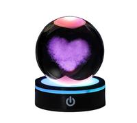 STAZA 3D Crystal Ball Night Light, LED Crystal Ball Lamp with Wooden Base, Galaxy Moon Jellyfish Dolphin Whale Heart Decor, Glass Orb Gift for Bedroom Desk Shelf Office(Heart)
