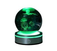 STAZA 3D Crystal Ball Night Light, LED Crystal Ball Lamp with Wooden Base, Galaxy Moon Jellyfish Dolphin Whale Heart Decor, Glass Orb Gift for Bedroom Desk Shelf Office(Jellyfish)