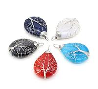 STAZA 4 Pcs natural stone pendants big waterdrop shape crystal agate stone hand knitting life tree charms for jewelry making necklace bracelet