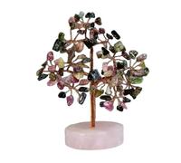 STAZA Handcrafted Crystal Tree - Natural Gemstone Decoration Tree on Rose Quartz Base,Feng Shui Energy Ornament (Rose Quartz)(Tourmaline)
