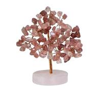 STAZA Handcrafted Crystal Tree - Natural Gemstone Decoration Tree on Rose Quartz Base,Feng Shui Energy Ornament (Rose Quartz)(Strawberry)
