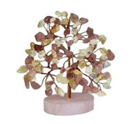 STAZA Handcrafted Crystal Tree - Natural Gemstone Decoration Tree on Rose Quartz Base,Feng Shui Energy Ornament (Rose Quartz)(Citrine+strawberry)
