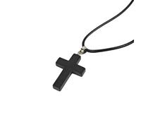 STAZA High Purity Shungite Crystal Cross Necklace - Black Healing Pendant with Leather Strap(8 PCS)