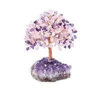 STAZA Natural 7 Chakra Gemstone Healing Crystal Money Tree on Amethyst Cluster Geode Druzy Base Feng Shui Crystals(Opalite+Amethyst+Amazonite)(Mixed 2)