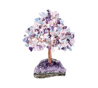 STAZA Natural 7 Chakra Gemstone Healing Crystal Money Tree on Amethyst Cluster Geode Druzy Base Feng Shui Crystals(Opalite+Amethyst+Amazonite)(Mixed 1)