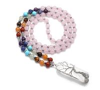 STAZA Natural Amethyst 7 Chakras Healing Crystals Necklace Wire Wrapped Clear Quartz Pendant Healing Pointed Reiki Energy Balancing(Rose Quartz Crystal)