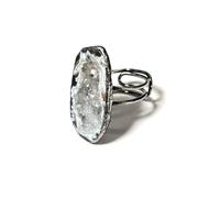 STAZA Natural Geode Druzy Crystal Agate Adjustable Open Ring - Raw Stone Silver Plated Statement Ring for Women, Healing Boho Jewelry(B)