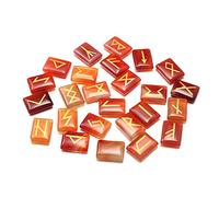 STAZA Rune Stone Set Engraved Elder Futhark Alphabet Chakra Reiki Healing Natural Red Agate Runes Stones Crystal Divination 1 Flax Cloth Bag(Tiger eye stone)(Red agate)