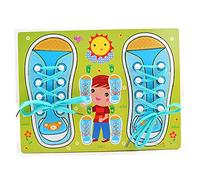 StaZamor 1PC Kids Wooden Shoe Lace Lacing Board Learn to Tie Shoes Educational Toy, Practice Fine Motor Skills Busy Board for Toddlers and Kids Age 3+ (Blue)
