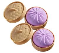 StaZamor 2PCS Giant Dumpling Squish Stress Ball 3.9x2.2 inch Dumpling Squeeze Toy with Steam Basket for Stress Relief Sensory Play Fidget Fun, Purple