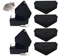 StaZamor 6Pcs Black PP Triangular Rodent Bait Station for Indoor Use, 5x4 Inch Mouse Bait Station with 2 Keys, Reusable Mouse Trap for Home, Restaurant, Hotel, Kitchen