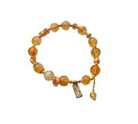 StaZamor 8mm Natural Citrine Quartz Bracelet, Handmade Single Strand Elastic Beaded Jewelry for Women, Yellow Citrino Stone Daily Wear Accessory
