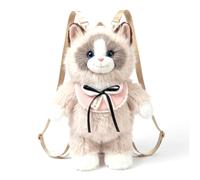 StaZamor Brown Cute Cat Shaped Stuffed Animal Backpack, Plush Bag for Girls, Soft Kawaii Kitty Backpack for School, Travel, Daily Casual Daypack