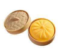 StaZamor Giant Dumpling Squish Stress Ball 3.9x2.2 inch Dumpling Squeeze Toy with Steam Basket for Stress Relief Sensory Play Fidget Fun, Yellow