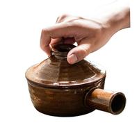 StaZamor Microwave Cooker 300ml Crude Pottery 2x5 Inch Microwave Pot with Lid & Handle Rustic Dishwasher Safe Stoneware for Single Person