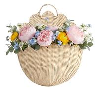 StaZamor Scalloped Wall Basket Plastic Wicker Wall Hanging Basket Decorative Storage Organizer for Bathroom Kitchen Living Room Entryway 15x9.1x5.9 Inch