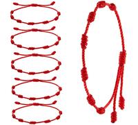 StaZamor Summer String Bracelets Red Bracelet Red Cord Bracelet Adjustable Kabbalah Knot String Amulet for Protection, Evil Eye and Good Luck for Friendship 6 Pieces.