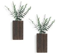 StaZamor Wall Planter, 2PCS Wooden Plant Wall Decor Vase with Artificial Eucalyptus, Hanging Planter, Vertical Decor for Bedroom Living Room Home Office
