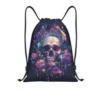 Stazary Gothic Skull Drawstring Backpack, Mystic Celestial Rose Skull Gym Bag, Water Resistant Sackpack for Gym, Sports Bag for Men and Women