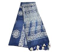STB-SILK TEXTILES BHAGALPUR Women's Batik Print Linen Slub Saree With Runnig Blouse Piece, Blue, One Size