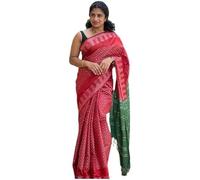 STB-SILK TEXTILES BHAGALPUR Women's Handwoven Threads Weaving Semi Tussar Soft Silk Saree With Atteched Blouse Piece_Free Size, Red Green, One size