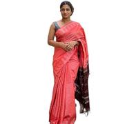 STB-SILK TEXTILES BHAGALPUR Women's Handwoven Threads Weaving Semi Tussar Soft Silk Saree With Atteched Blouse Piece_Free Size, Red Maroon, One size