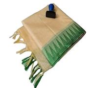 STB-SILK TEXTILES BHAGALPUR Women's Semi Tussar Silk Temple Border Saree With Stripe Blouse Attached, Color & Variations., Green Cream, Standard