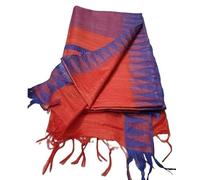 STB-SILK TEXTILES BHAGALPUR Women's Semi Tussar Silk Temple Border Saree With Stripe Blouse Attached, Color & Variations., Blue Red, Standard