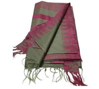 STB-SILK TEXTILES BHAGALPUR Women's Semi Tussar Silk Temple Border Saree With Stripe Blouse Attached, Color & Variations., Pink Olive, Standard