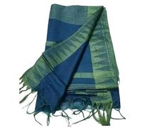 STB-SILK TEXTILES BHAGALPUR Women's Semi Tussar Silk Temple Border Saree With Stripe Blouse Attached, Color & Variations., Green Blue, Standard