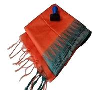 STB-SILK TEXTILES BHAGALPUR Women's Semi Tussar Silk Temple Border Saree With Stripe Blouse Attached, Color & Variations., FRZ Orange, Standard