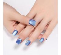 Stbisen Blue Press on Nails Short Square, Cat Eye Press on Nails, Fashion Gel Fake Nails, Reusable Acrylic Fake Nails, Glossy Stick on Nails for Women Girls Gift, Glue on Nails Kit, Ice Blue