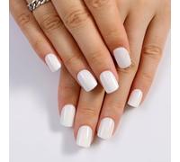 Stbisen Milky White Press On Nails Short, Glossy Soft Gel Press On Nails Square with Nail Glue, 15 Sizes - 30 Fake Nails Kit, Thick Natural Reusable Glue On Nails for Women, White Mirage