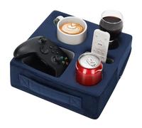 STBoo Couch Cup Holder Pillow - Sofa Drink Cup Holder Cozy Buddy | Bed Caddy Organizer Holds Remote, Snacks, Phones | Waterproof Anti-Spill Sofa Beverage Tray for Car, Pack, Beach, RV, Boat (Navy)