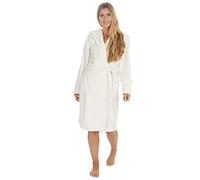 STC Stores Ladies Warm Winter Hooded Fleece Dressing Gown/Robe - Plain Black Grey Pink Cream (Cream, Medium)