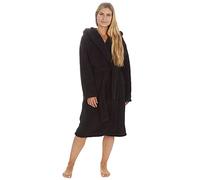 STC Stores Ladies Warm Winter Plain Borg Fleece Hooded Dressing Gown ~ Black, Grey, Pink (Black, Medium)