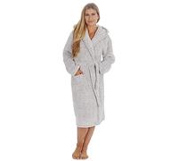STC Stores Ladies Warm Winter Plain Borg Fleece Hooded Dressing Gown ~ Black, Grey, Pink (Grey, XL)