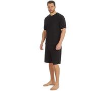 STC Stores Mens Pyjamas Set - Short Sleeve T-Shirt Top & Shorts - Summer Loungewear Sets (Black & Charcoal Marl Contrast Stripe Detail, XL)
