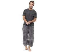 STC Stores Mens Short Sleeve T Shirt and Long Checked Bottoms Pyjama / Lounge Set (Grey Check, Large, l)