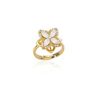 STCCNB 18K Gold Plated Spinner Fidget Ring for Women, Full Paved CZ Crystal Flower Rotating Anxiety Relief Ring, Open Adjustable Stress Relief Floral Statement Finger Ring Jewelry Gift