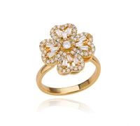STCCNB 18K Gold Plated Spinner Fidget Ring for Women, Full Paved CZ Crystal Flower Rotating Anxiety Relief Ring, Open Adjustable Stress Relief Floral Statement Finger Ring Jewelry Gift