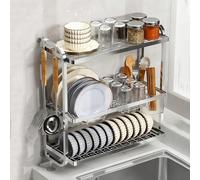 STCERY 3-Tier Over Sink Dish Drying Rack, Stainless Steel Kitchen Counter Organizer with Suction and Water Tray, Ideal for Apartments, Dorms, Campervans