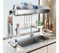 STCERY 304 Stainless Steel Over The Sink Dish Drying Rack, 1-2 Tier Countertop Drainer Shelf, Expandable Storage Sink Organizer, for Use in Bowls, Plates and Cups(51cm/20.1in)