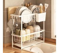 STCERY Dish Drying Rack for Kitchen Sink, 1-2 Tier Metal Dish Drainer, Countertop Organizer, Kitchen Utensil Holder, Saves Space, Ease of Use, Suitable for Home(White,50 * 41cm/19.7 * 16.1in)