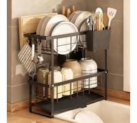 STCERY Dish Drying Rack for Kitchen Sink, 1-2 Tier Metal Dish Drainer, Countertop Organizer, Kitchen Utensil Holder, Saves Space, Ease of Use, Suitable for Home(Black,50 * 41cm/19.7 * 16.1in)